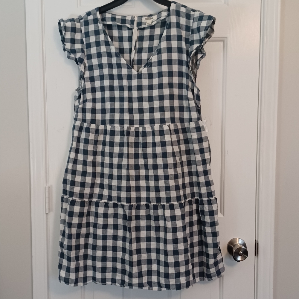 Goodthreads Linen Checked Peasant Dress Sz L